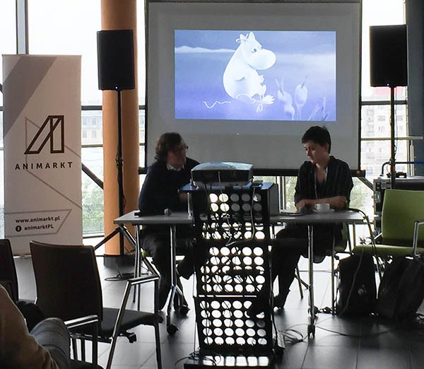 Piotr Szczepanowicz and Zofia Jaroszuk presenting Moomins and the Winter Wonderland